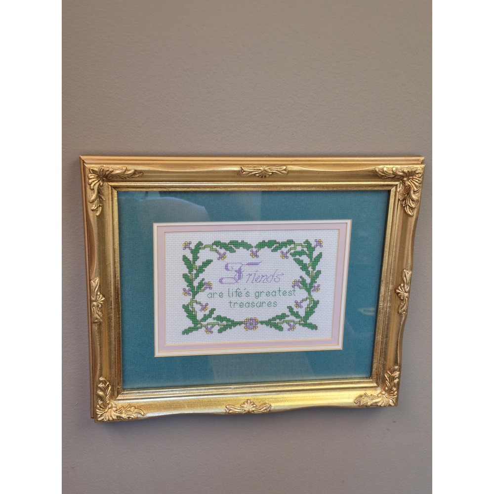 Vintage Framed Cross Stitch Friendship Sampler Professionally Framed 10x12 Art